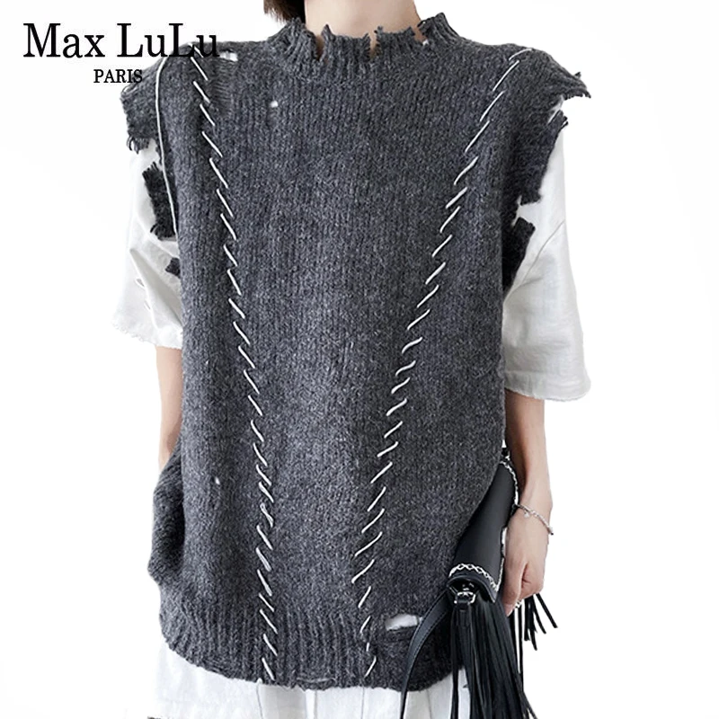 Женские жилеты Max LuLu серый вязаный свитер с высоким воротником в Корейском стиле