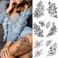 lines roses snake flowers temporary tattoo sticker for men women adult peony waterproof fake henna body art tattoo decal