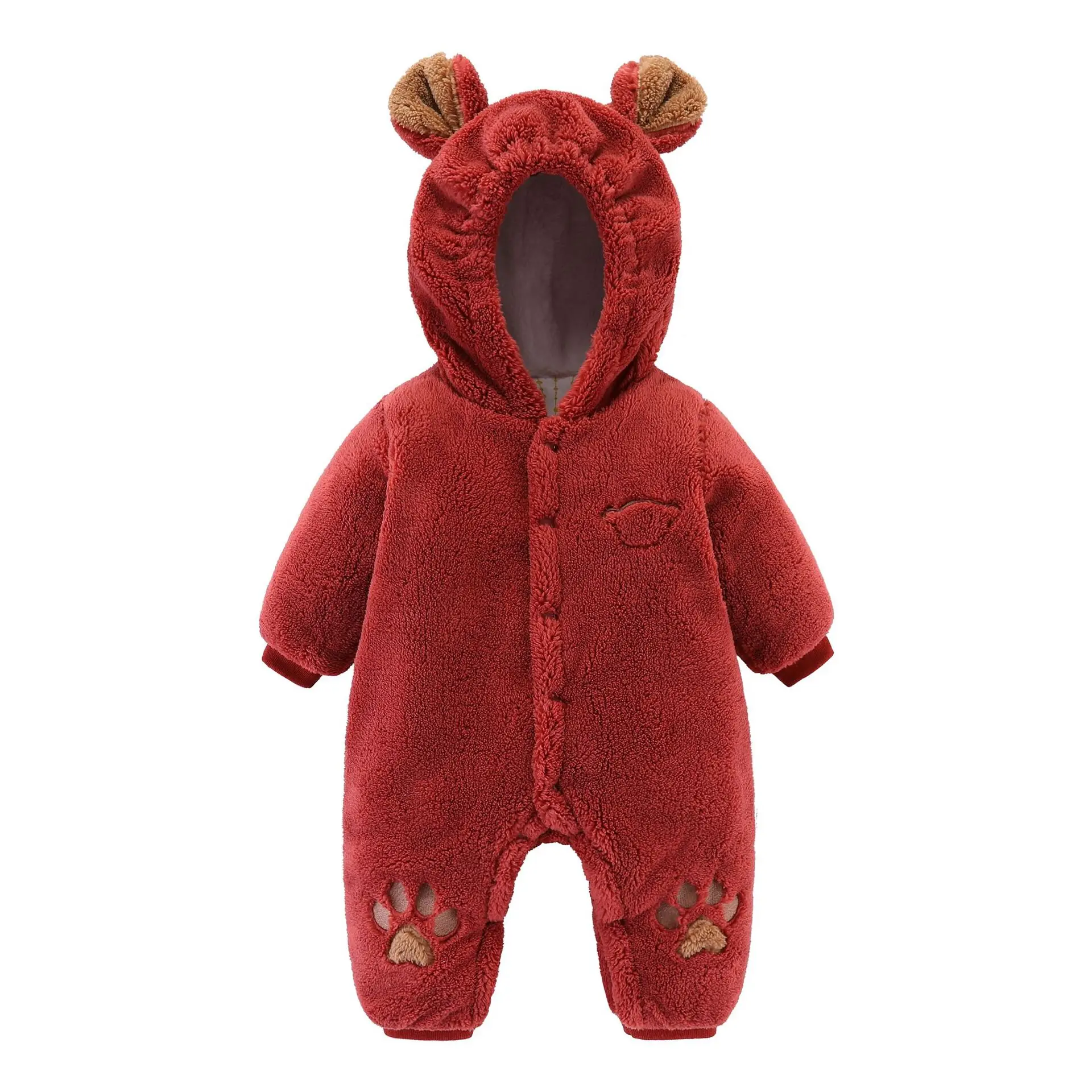 

2020 Infant Newborn Rompers Autumn Winter Baby Girls Boys Jumpsuits Warm Hooded Coral Fleece Children Outdoor Coats
