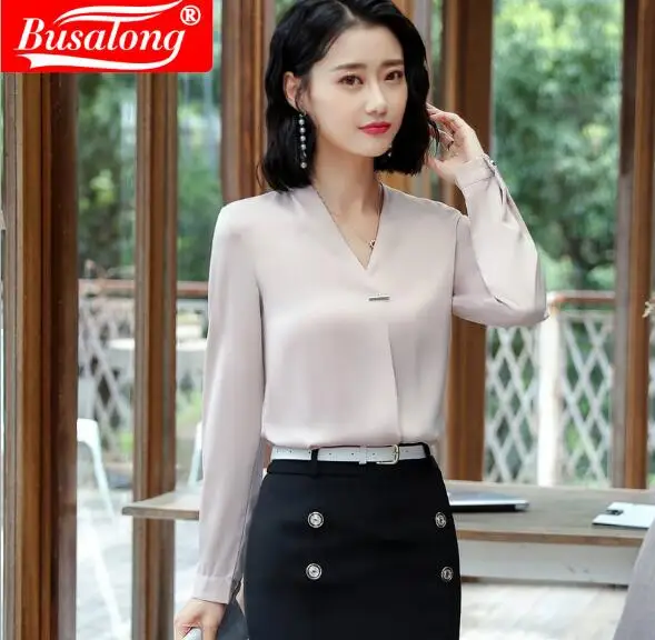 Белый светильник синий цвет модные сексуальные шифоновые блузки с v-образным