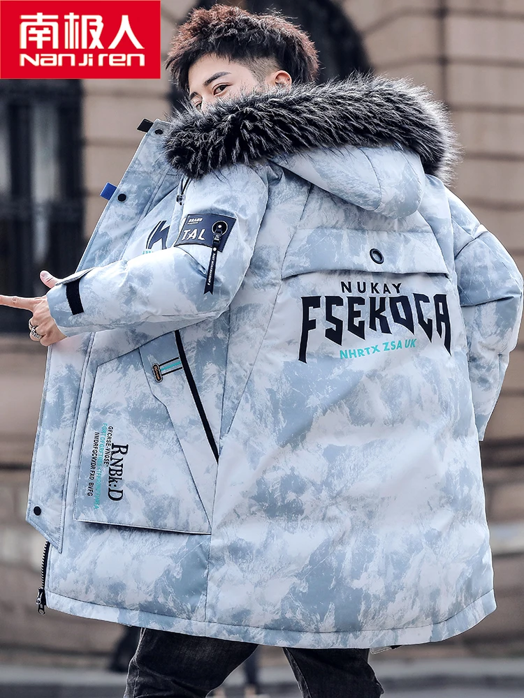 Down Jacket Men's Mid-Length New Fur Collar Thickened Winter Camouflage Youth Parka Coat men winter coat