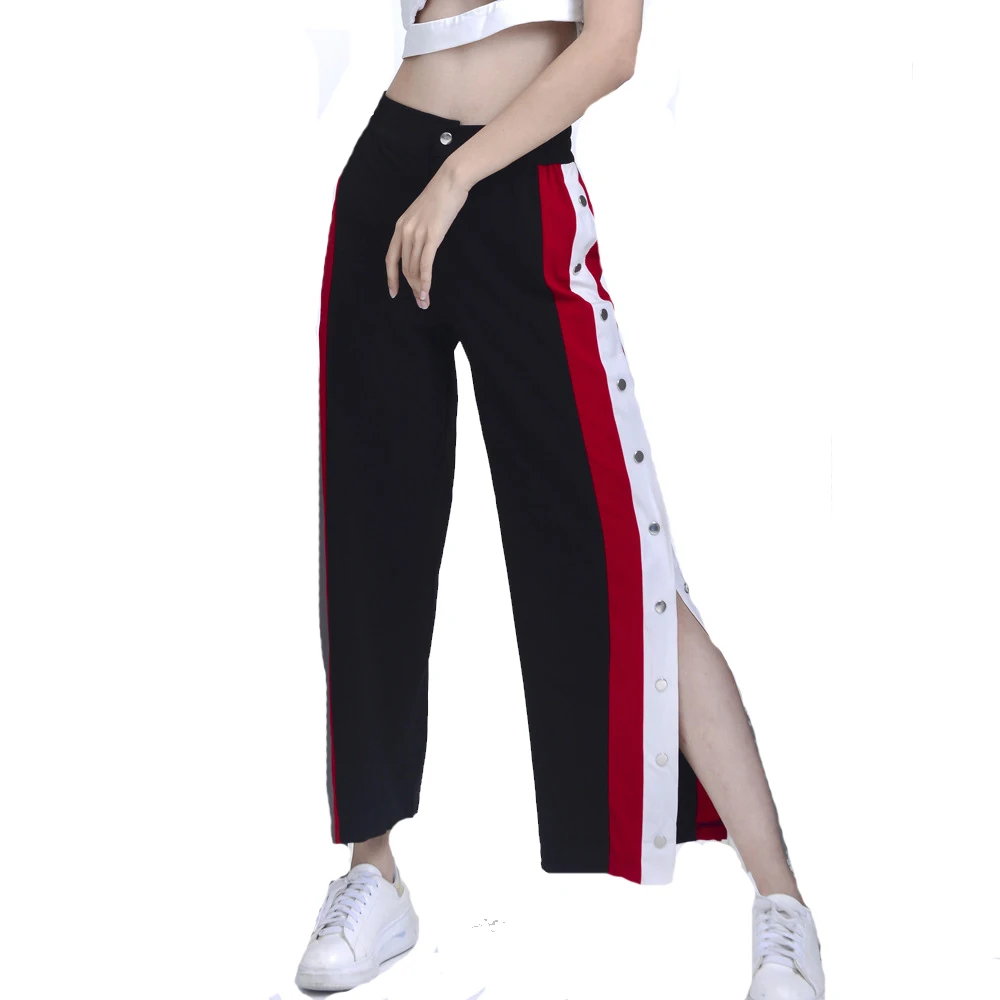 

Women Casual Style Sport Pattern Rivet Designed Loose Straight Striped Long Pants Green FS0701