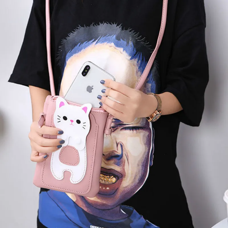 

Coin Purses Women Cartoon Kawaii Cute PU Zipper Leisure Mini Wallets Cards Money Bags Adjustable Strap Students All-match Female