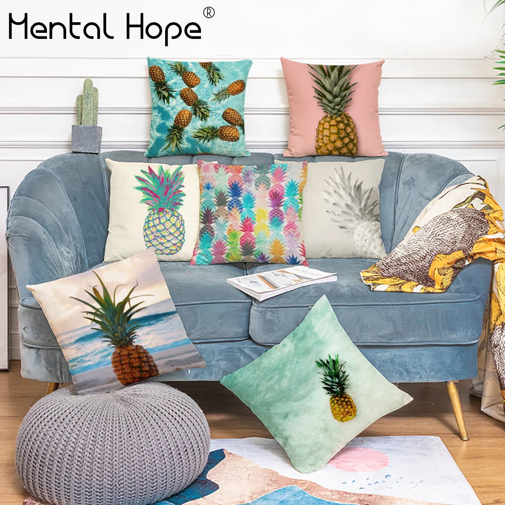 

Fruit Printing Linen Cotton Cushion Cover Pineapple Pattern Throw Pillow Cover Used For Sofa/Car Home Decor Square Pillowcase