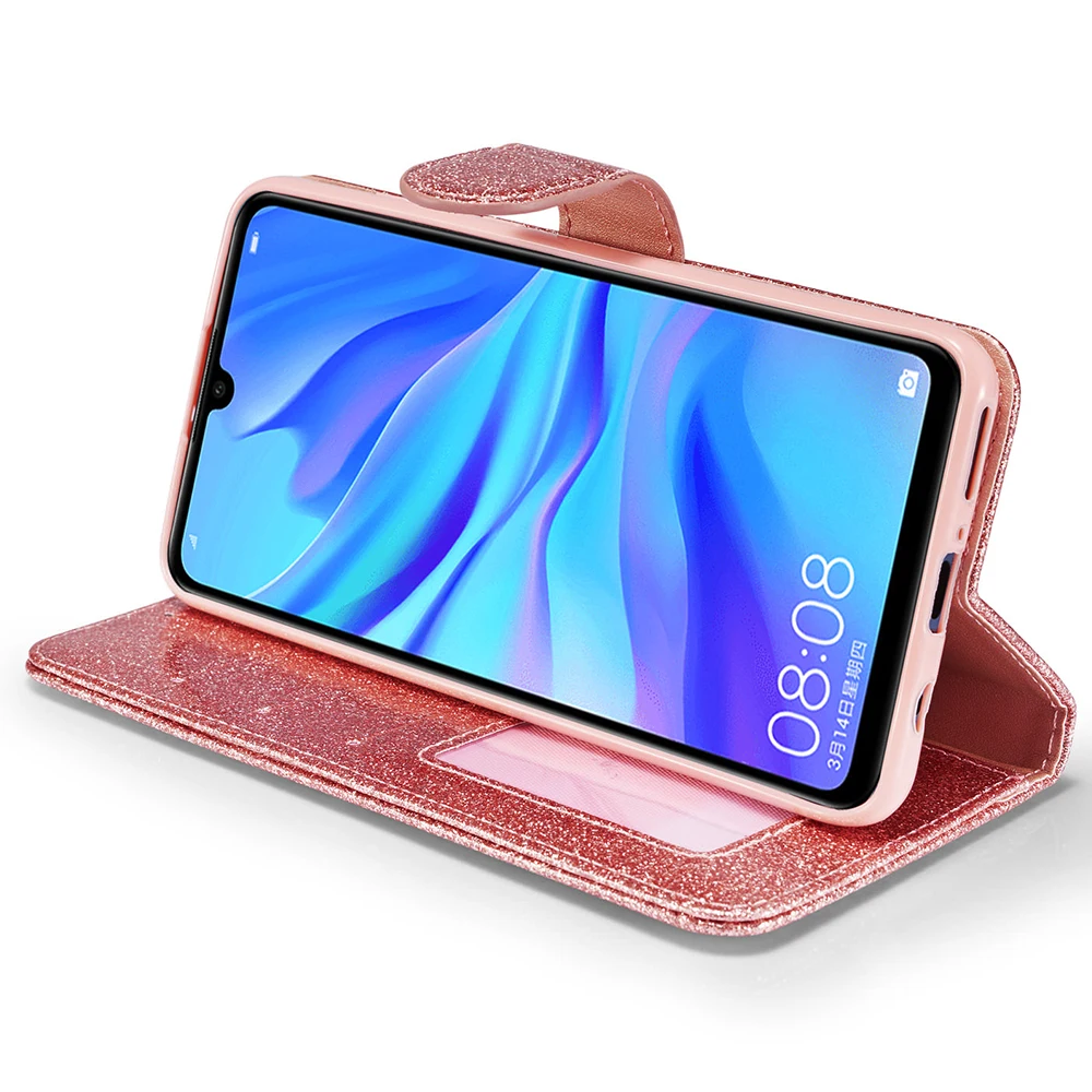 Чехол для Huawei P20 Lite P30 Pro чехол с откидной крышкой и блестками Mate20 кожаный