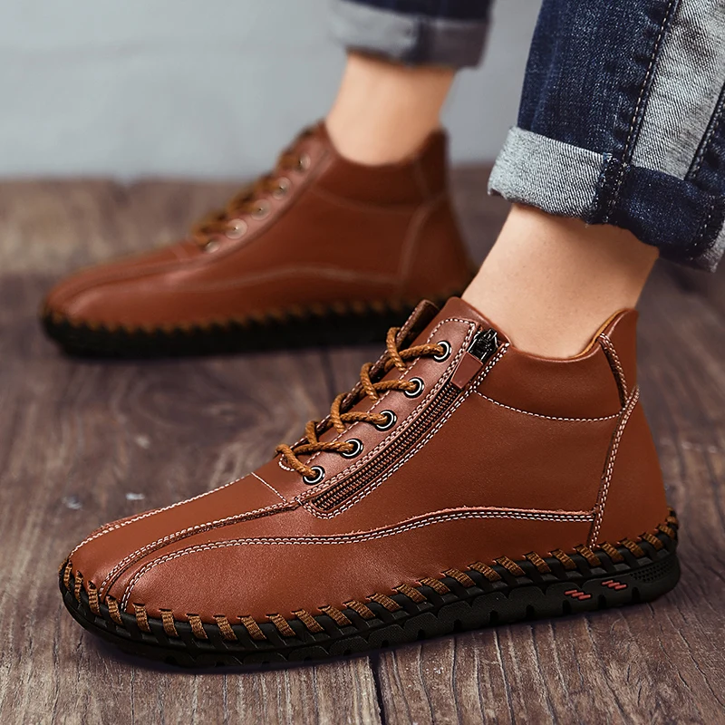 Ботильоны мужские из натуральной кожи роскошные удобные уличные ботинки на