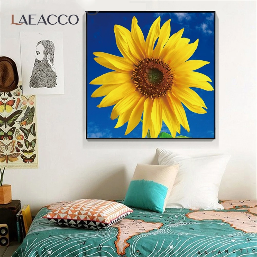 

Laeacco Scandinavia Salon Poster Prints Picture Sunflowers Square HD Canvas Painting Calligraphy Living Room Bedroom Home Decor