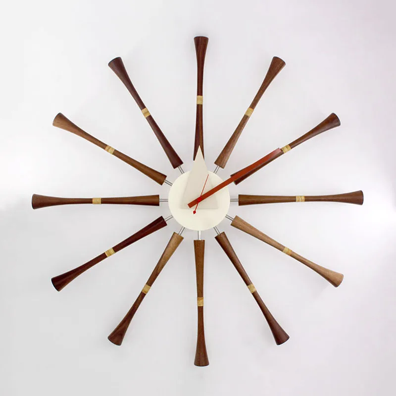 

Wall clock with walnut color wood for living room home decoration