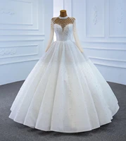 2021 sheer high neck ball gown wedding dresses princess wedding gowns bride pearls beading custom make plus size wedding dresses