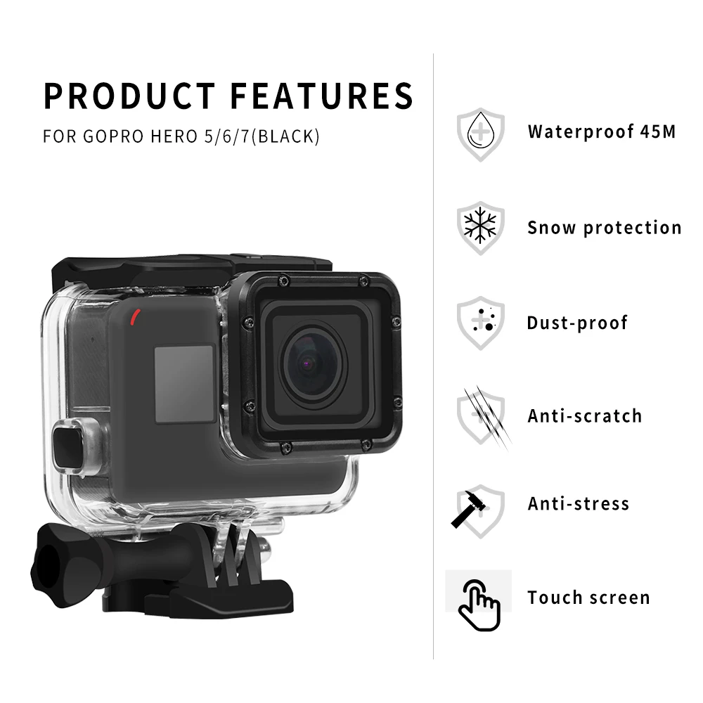 Водонепроницаемый подводный чехол RuigPro 45 м для GoPro Hero 7 6 5 черный защитный дайвинга