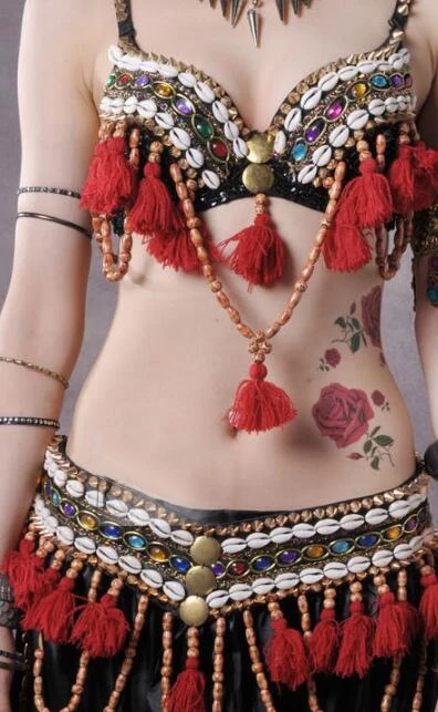 2pcs Bra Belt Женский АТС Племенной набор костюма для танца живота 3 шт. Бюстгальтер Пояс брюки красный Цыганский танцевальный Индийский одежда для занятий Танцем Живота танцевальная одежда - Цвет: 2pcs Bra Belt