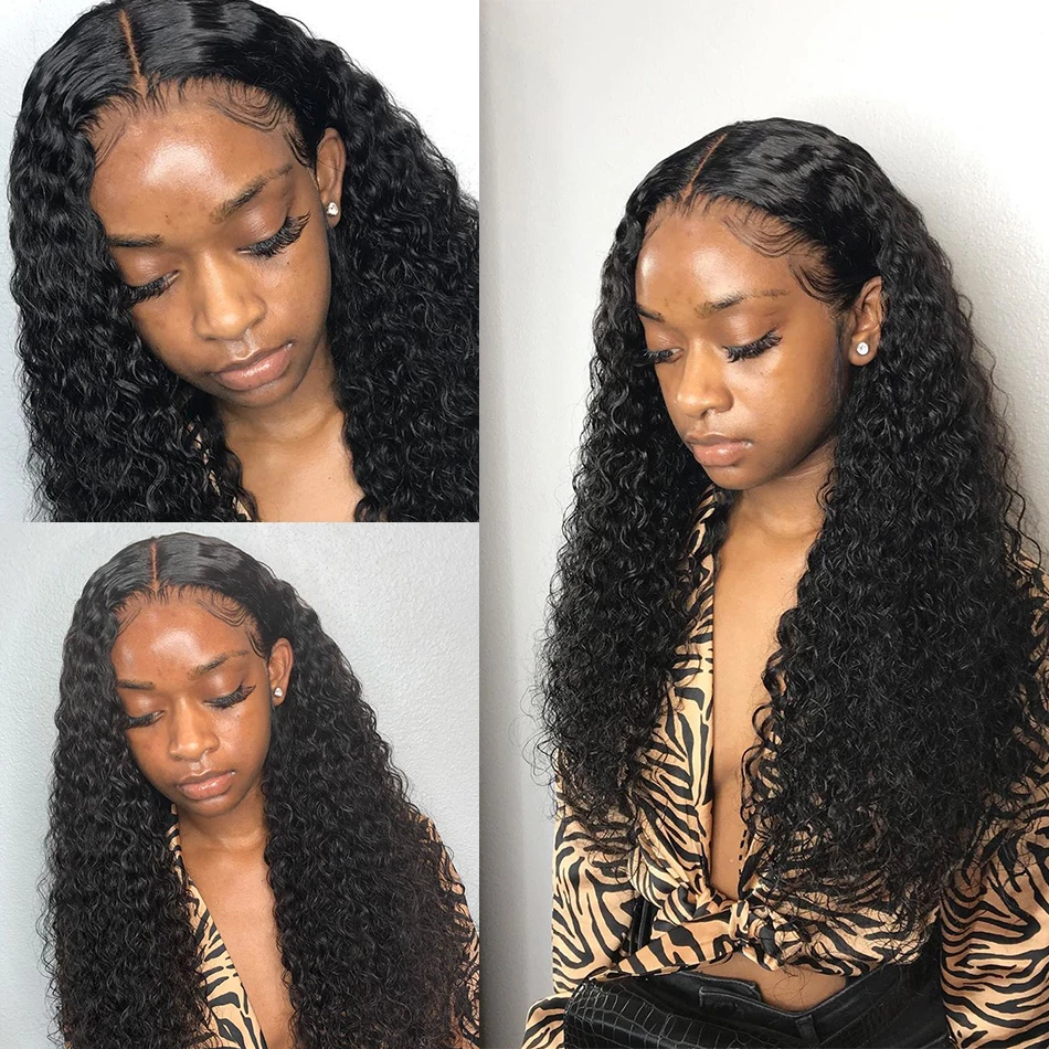 

26 Inch Black Color Soft Deep Wave Transparent Lace Front Wig Long Synthetic Wigs For Black Women With Natural Hairline Glueless