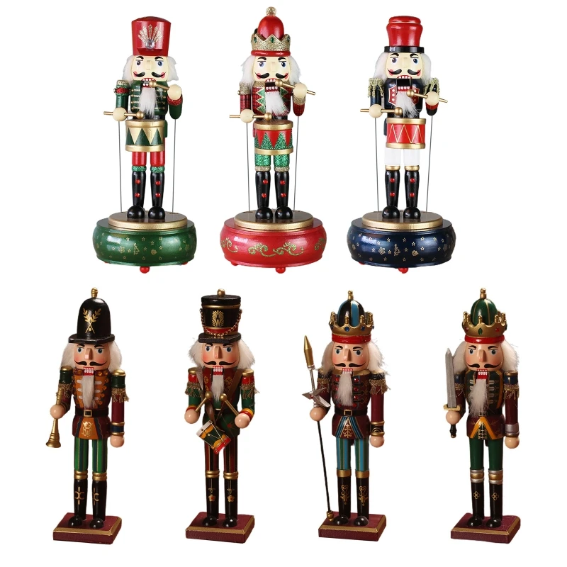 

Wooden Nutcracker Soldier Doll Music Box Kids Toy Handicrafts Home Desktop Decoration Xmas Christmas