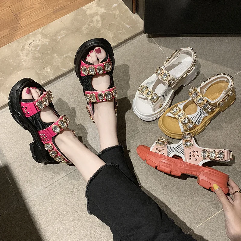 Стразы спортивные женские сандалии на платформе женская повседневная обувь