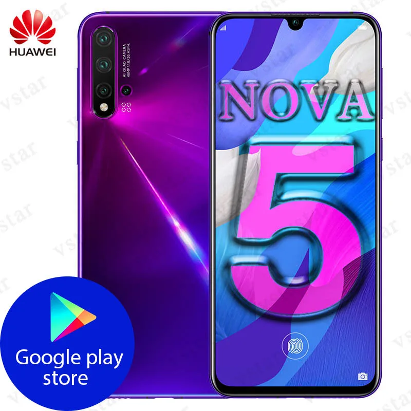 HuaWei Nova 5, мобильный телефон, 6,39 дюймов, экран, отпечаток пальца, 8 ГБ, 128 ГБ, Kirin 810, четыре ядра, Android 9,0, GPU Turbo, 40 Вт, SuperCharge