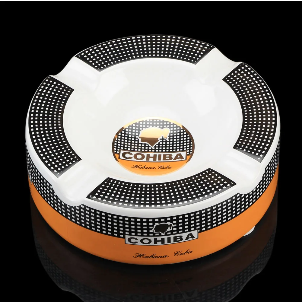 

COHIBA Ceramic Cigar Ashtray Home Portable Ashtray Table Stand 4 Holder Slot Cigar Ash Tray Cigars Accessories