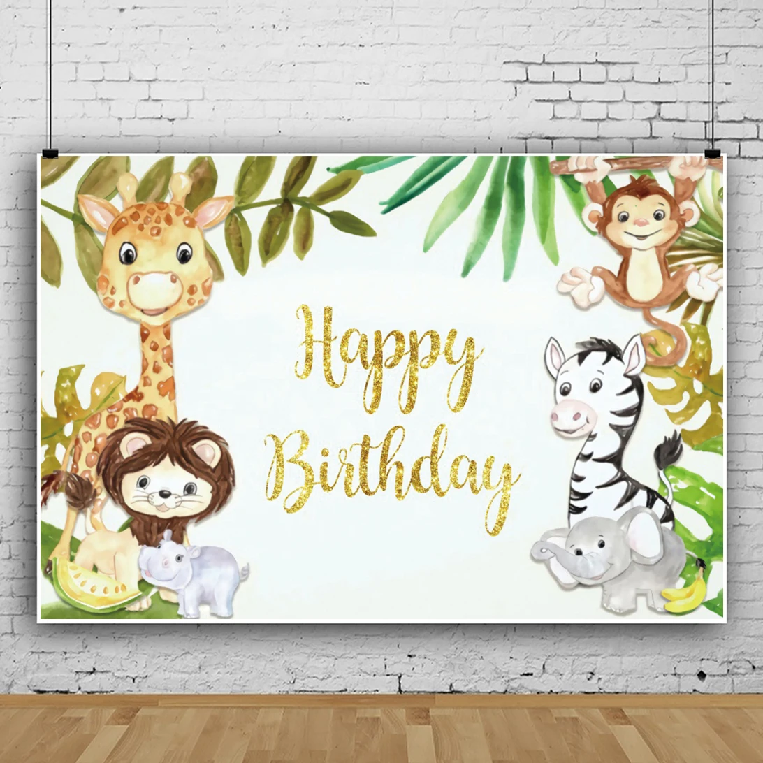 

Laeacco Wild Animal Tropical Leaves Backdrops For Photography Baby Child Gold Glitters Birthday Party Backgrounds Photo Studio