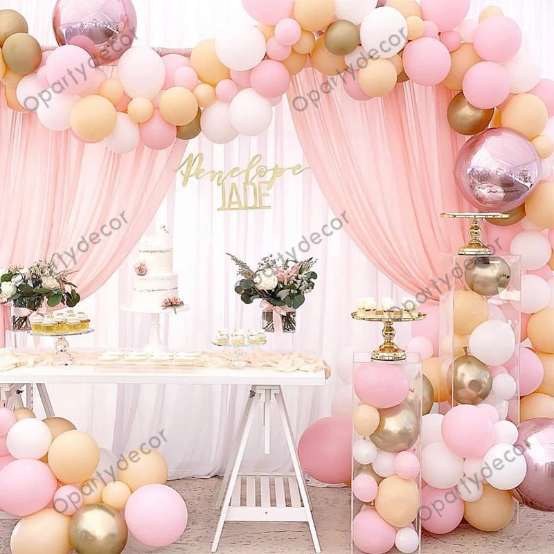 Набор шариков из фольги 4D в виде розового макарона на день рождения 130 шт.