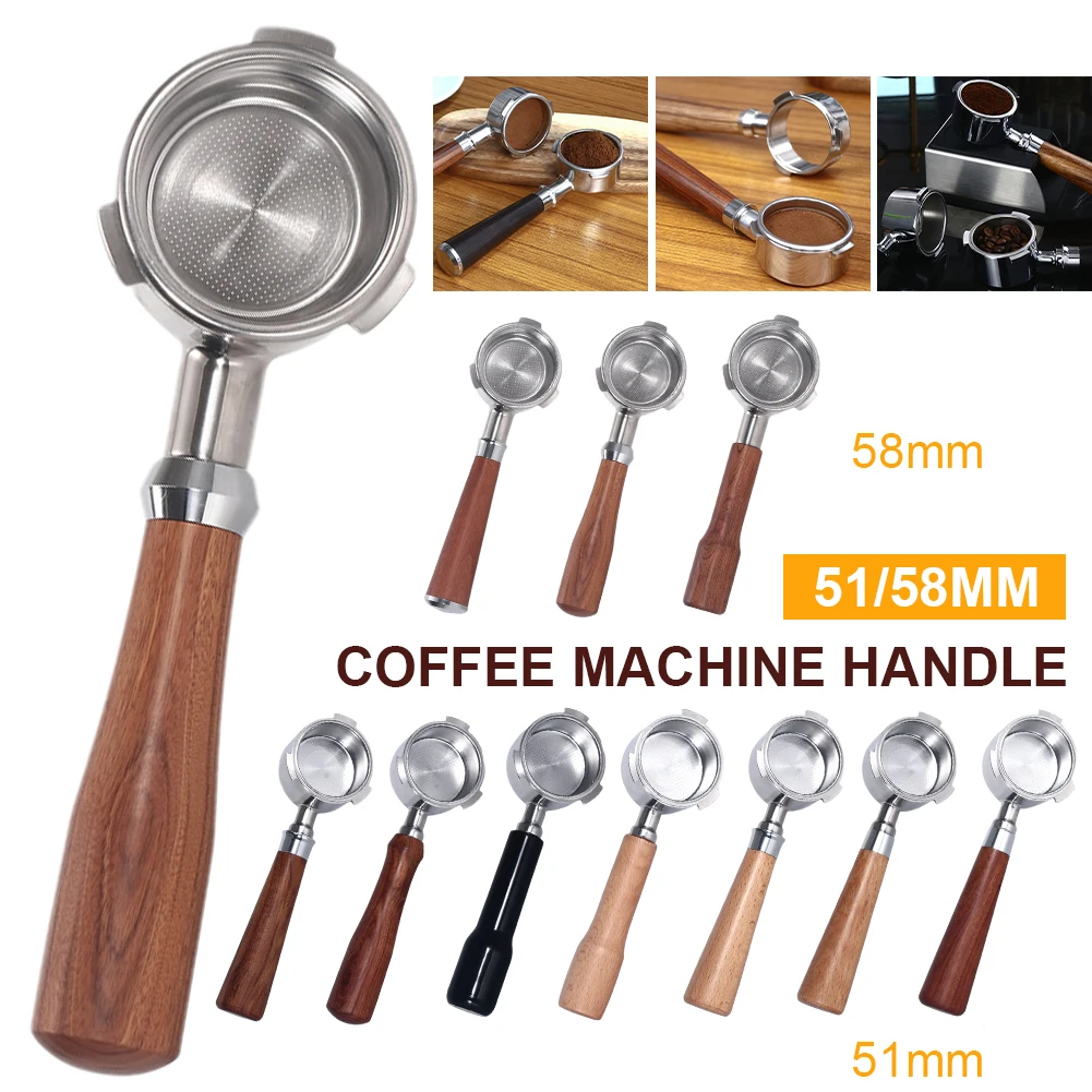 

51 mm 58 mm Stainless and Wooden Double ear Coffe machine handle powder presser coffee machine handle base for home and office