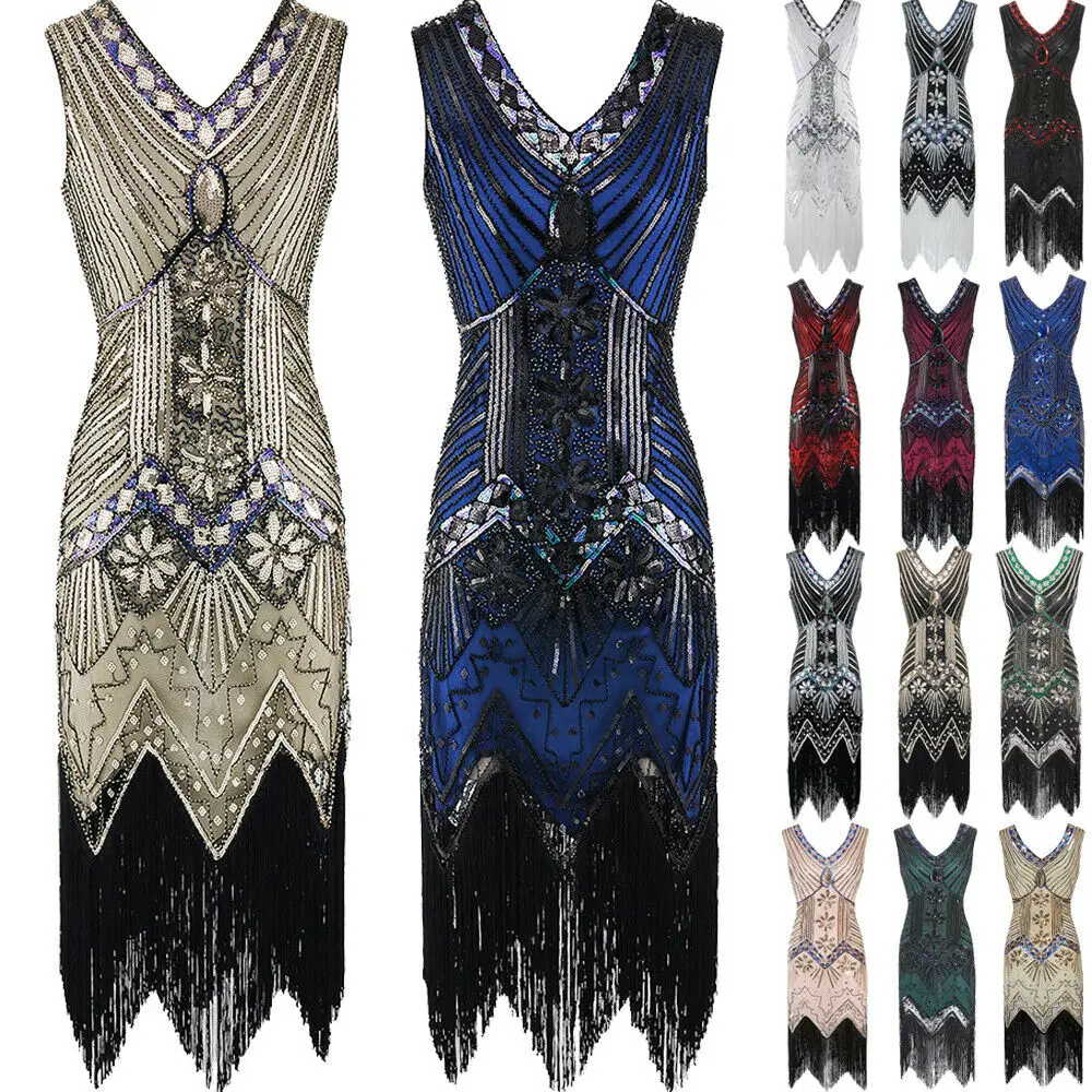 Женское винтажное платье Gatsby в стиле АР нуво с блестками и бусинами 1920|women sequin
