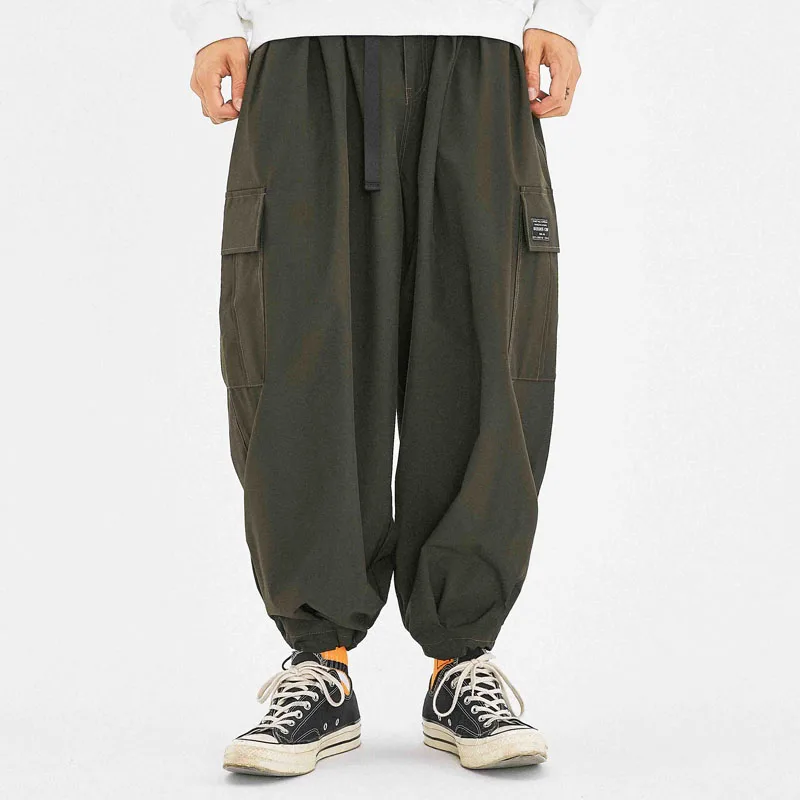 

Men Japan Style Streetwear Loose Casual Cargo Pant Male Hip Hop Wide Leg Harem Trousers Jogger Sweatpants Ankle-length Pants Mid