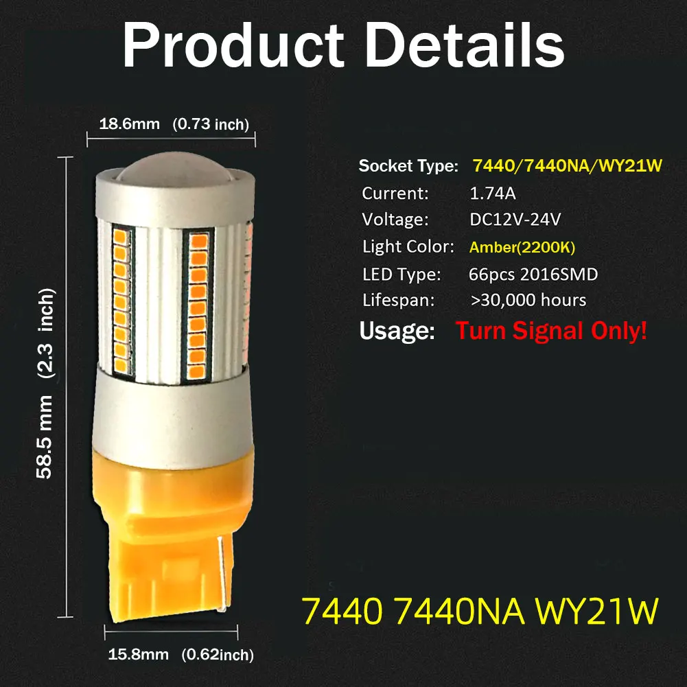 VANSSI 2x2000lm 25 Вт Янтарный T20 7440 7440NA WY21W/Bau15s 7507 PY21W светодиодный Canbus без гипервспышки встроенный резистор поворотные сигнальные огни