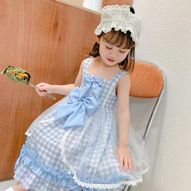 

Cute Girls sleeveless blue Princess dress Sweet lolita dress Kids Kawaii dress Spanish court style dress Lolita cosplay dress