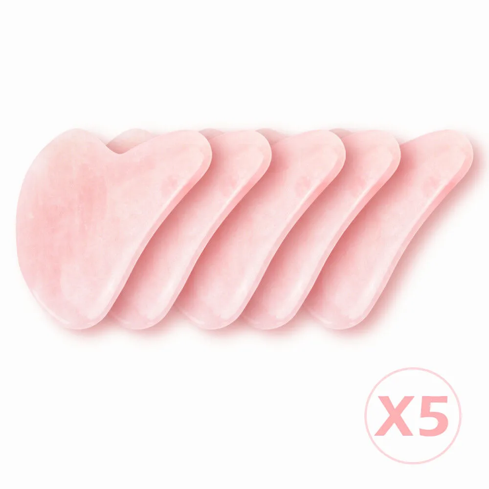 

5pcs Rose Quartz Jade Stone Heart-shaped Gua Sha Scraper Massage Handmade Guasha Board Anti Wrinkle Skin Care for Body Face