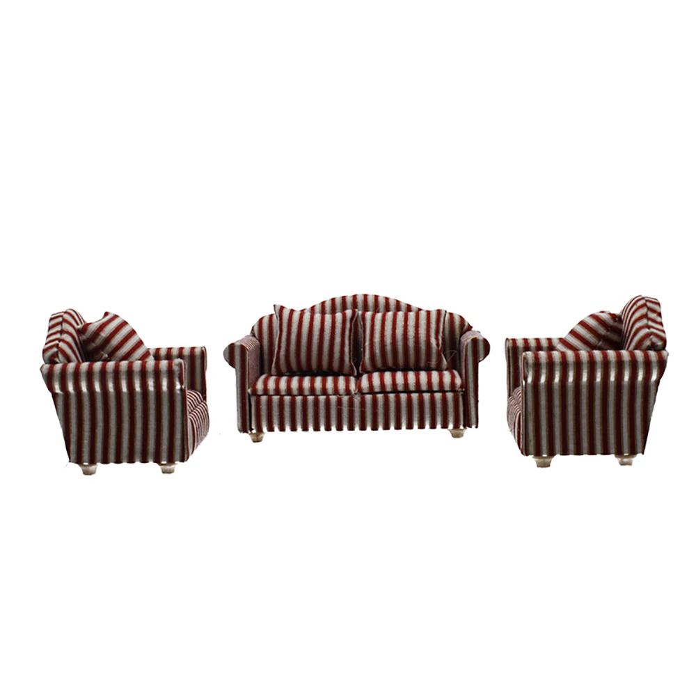 

1/12 Dollhouse Miniature Accessories Mini Wooden Cloth Sofa Set with Pillow Simulation Furniture Model for Doll House Decoration