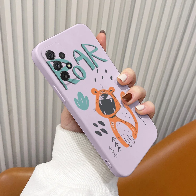 

Roar Cat Case For Samsung A72 A52 A42 A32 A22 A21S A02S A12 A02 A71 A51 A41 A31 S21 S20 FE S10 S9 Ultra Plus Liquid Phone Cover