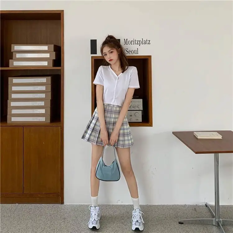 

Summer New Style Small Fresh Plaid Skirt High Waist Thin A-line Pleated Skirt Female Student