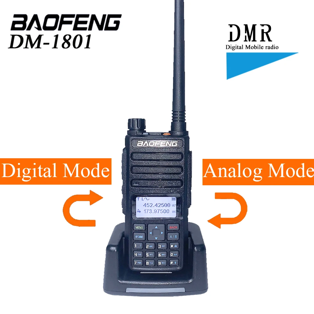 

Baofeng DMR DM-1801 Walkie Talkie VHF UHF 136-174 e 400-470MHz Dual Band Dual Time slot di Livello 1 e 2 Radio Digitale DM1801
