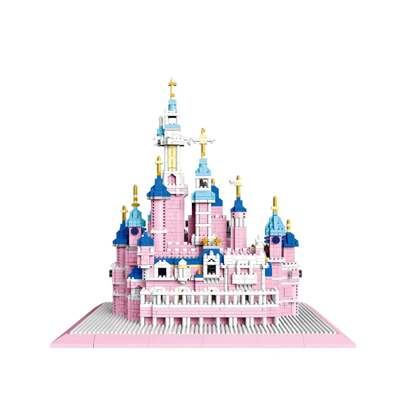 

Building Blocks Pink Castle Paradise Assembled Small Particles Puzzle Educational Building Bricsk Children DIY Toys