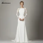 Lakshmigown кружевное свадебное платье-Русалка с длинными рукавами и круглым вырезом иллюзионное простое мягкое атласное свадебное платье в стиле бохо