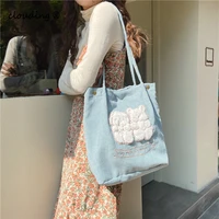 embroidered corduroy female bag with snap button korean large capacity handbag cartoon cute one shoulder student school bag