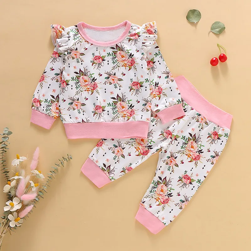 

Baby Clothes Autumn Children Baby Boys Girl Casual Long Sleeve Floral Print Blouse Tops+Pants Trouser Costume Set