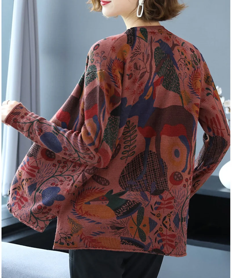 

Spring Autumn Cardigan Korea Style Womens Sweater Thin Long-sleeve Knitted Sweater Female Cartoon Pattern Cardigan Sweater