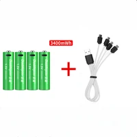 4pcs new 1 5v 3400mwh aa rechargeable battery usb rechargeable lithium battery with micro usb cable for fast charging