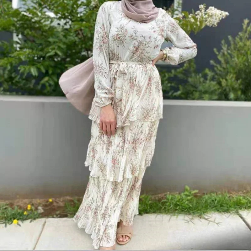 Женское мусульманское длинное платье осень 2021 абайя Дубай Турция ислам одежда