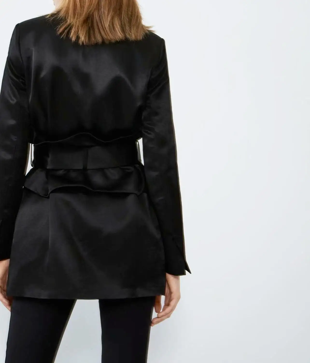 Star firefly solid color one buckle belt satin suit female silk satin texture casual suit elegant office business women