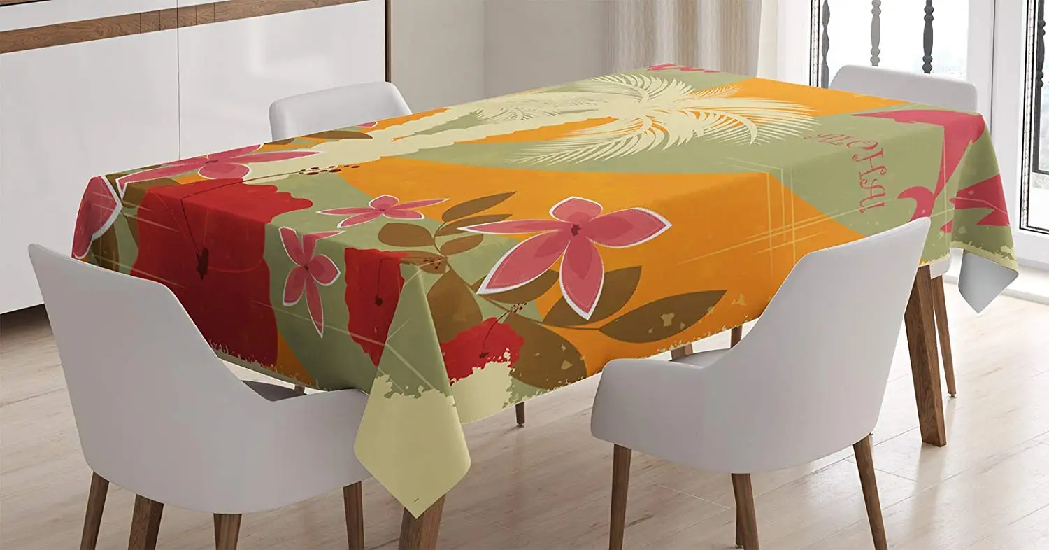 Гавайская скатерть Алоха в винтажном стиле красочные вихревые дельфины пальмы