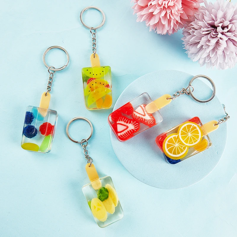 Funny Simulation Strawberry Apple Banana Pear Key Pendant Popsicle Keychain Fruit-flavored Ice-cream Chain Ring Trinket | Украшения и