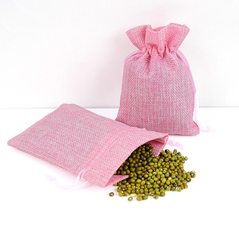 

Jute Solid Color Drawstring Bag for jewelry Candy Snacks Packaging Pouch Wedding Birthday Festival Diy Gift Bags for Guests 5P