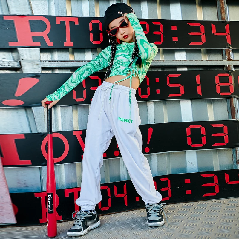 

Jazz Dancer Outfit Girls Set Stage Costume Hip-Hop Street Dancewear Festival Clothing Kpop Outfit Crop Tops Loose Pants DL8533