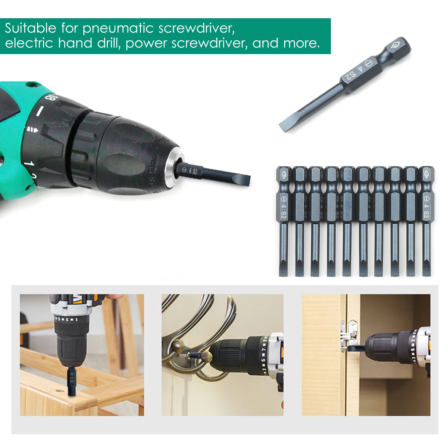 

10 шт. набор шлицевых насадок для отвертки 1/4 дюйма шестигранный хвостовик S2 стальной магнитный Набор насадок для отвертки