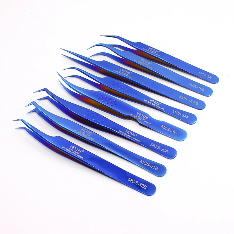 Синий Пинцет VETUS для ресниц высокопрочные ультратонкие макияжные щипчики