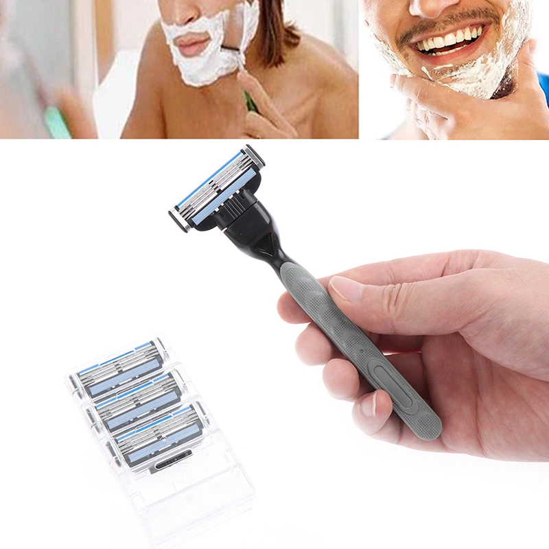 4 шт. лезвие бритвы с 1 ручка кассеты для бритья Для мужчин уход за кожей лица Слои