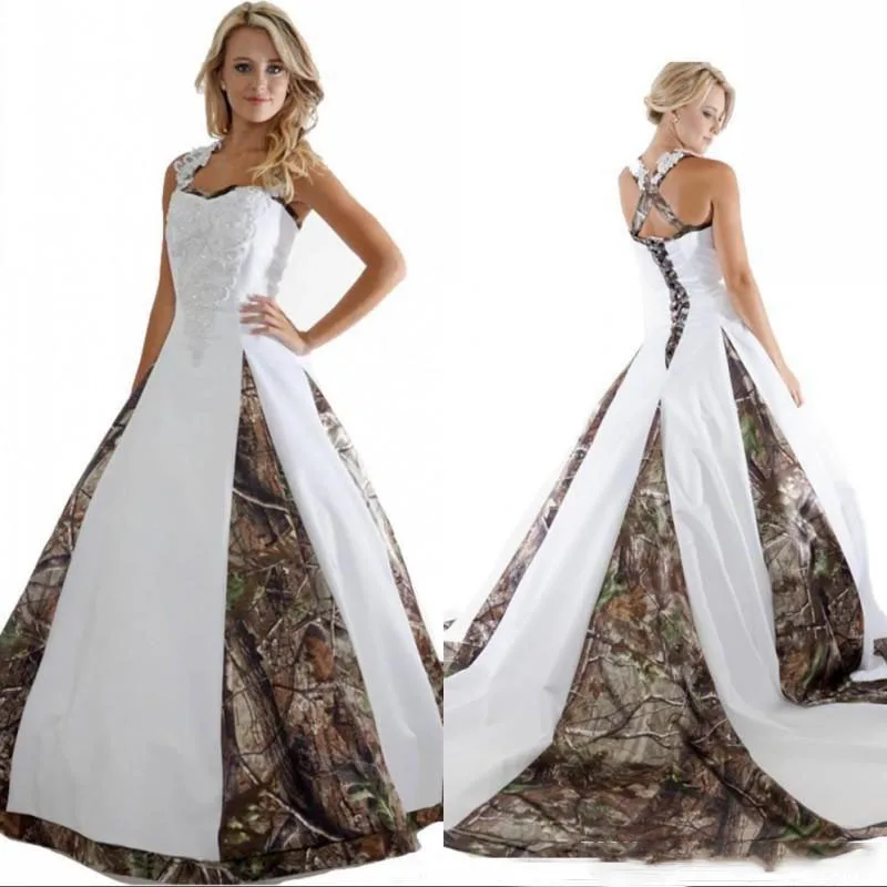 

Vintage Camo Wedding Dresses A Line Camouflage Country Wedding Dresses 2020 Corset Plus Size Satin Boho Beach Wedding Dress