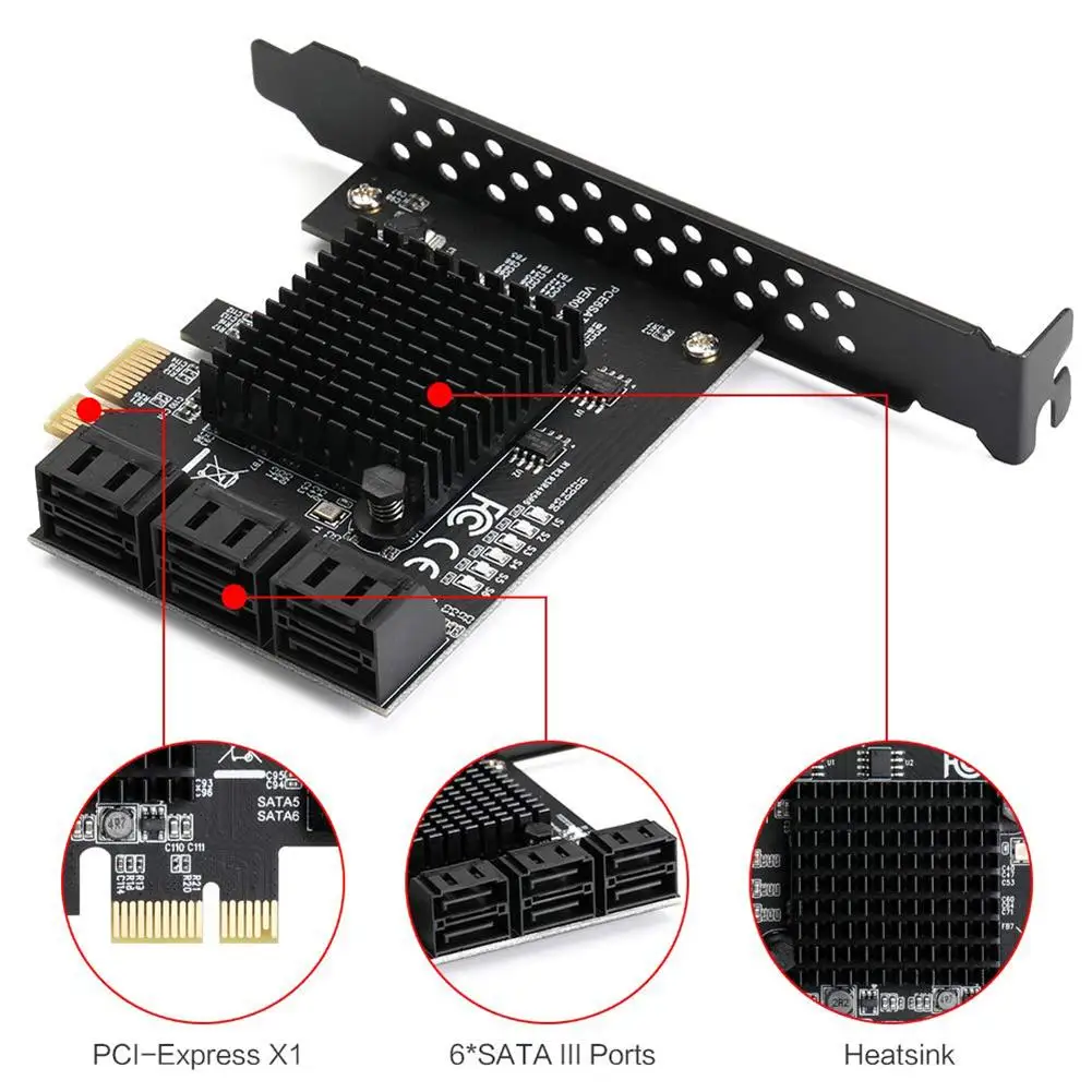 Для WINXP WIN7 WIN8 WIN10 PCIe SATA карта 8 портов для контроллер плата расширения с кабелей| |