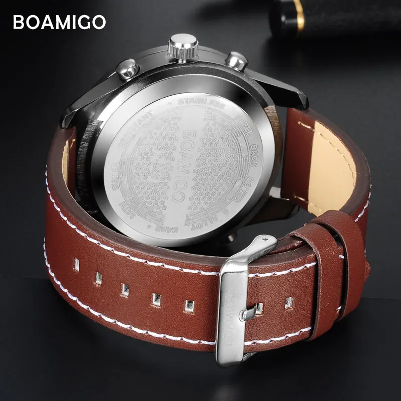 Мужские водонепроницаемые кварцевые часы с хронографом и светодиодной